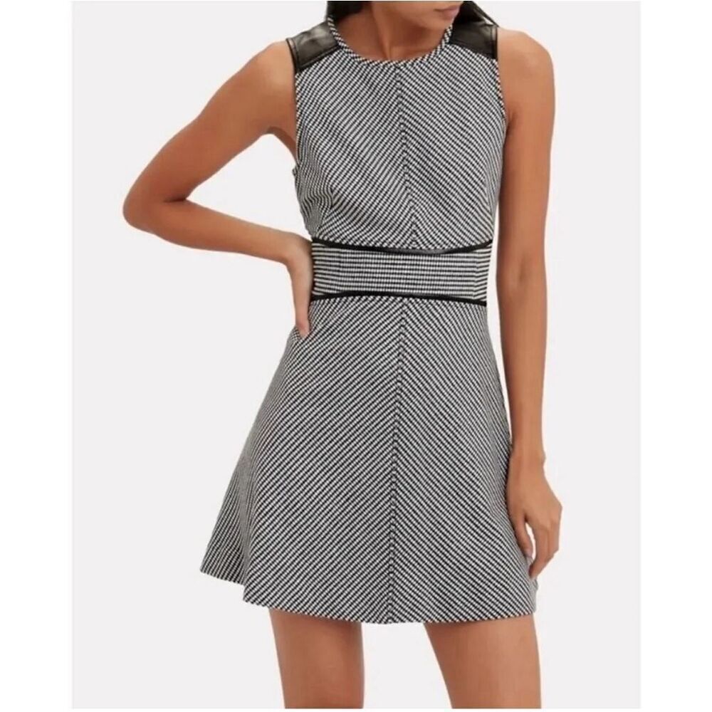 Derek Lam 10 Crosby Houndstooth Mini Dress With Lamb Leather Trim 6